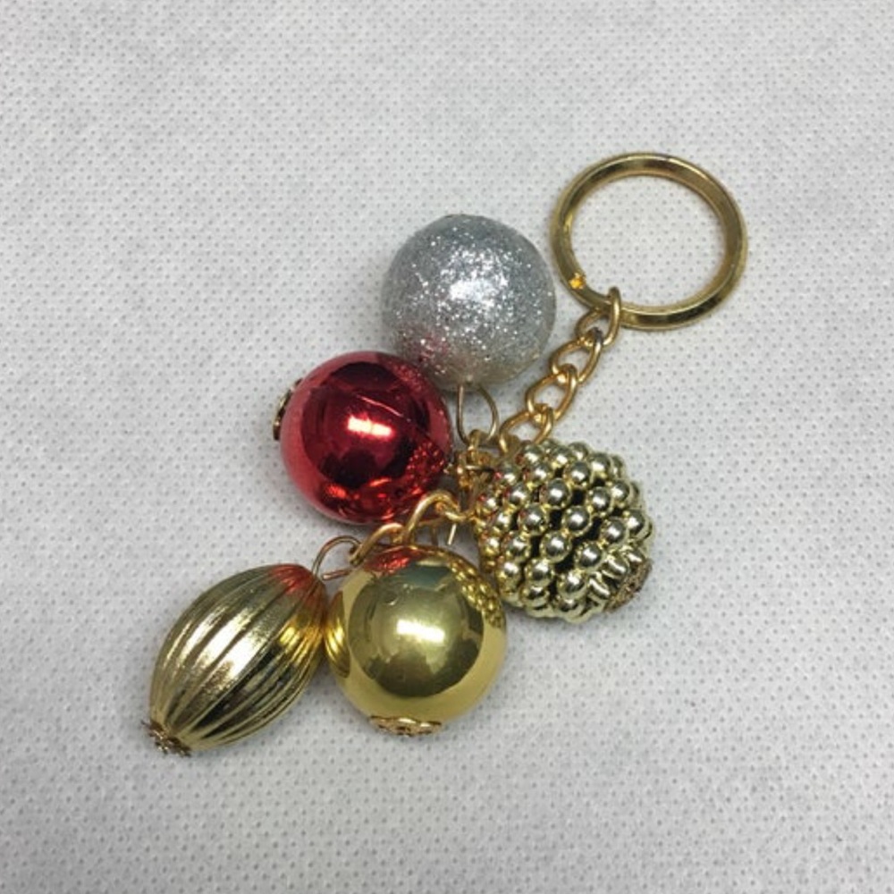 Gold Silver Glitter Red Holiday Ball Keychain